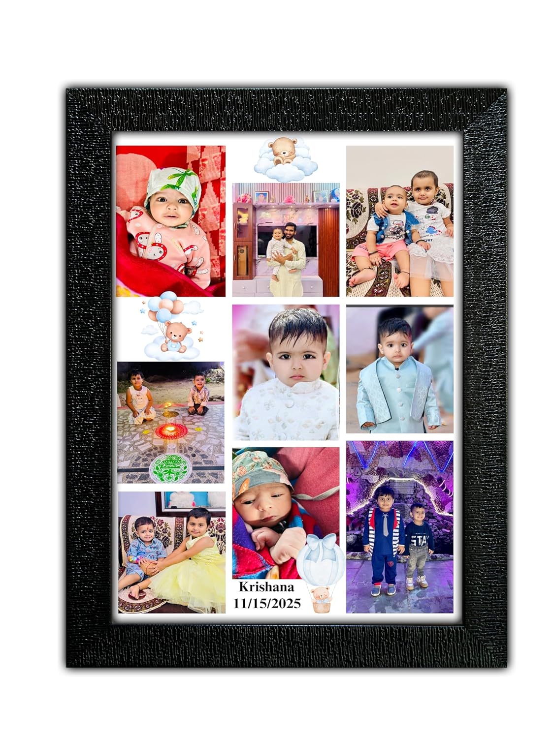 Personalized Baby Photo Collage Frame | Custom Baby Memory Photo Frame with Name & Photos